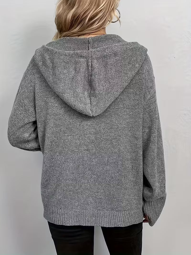Karalina - Button Front Hooded Cable Knit Cardigan