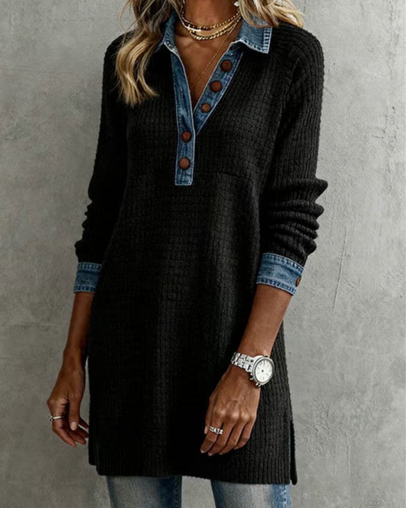 Maren - Top with Collar and Contrast Color Insert