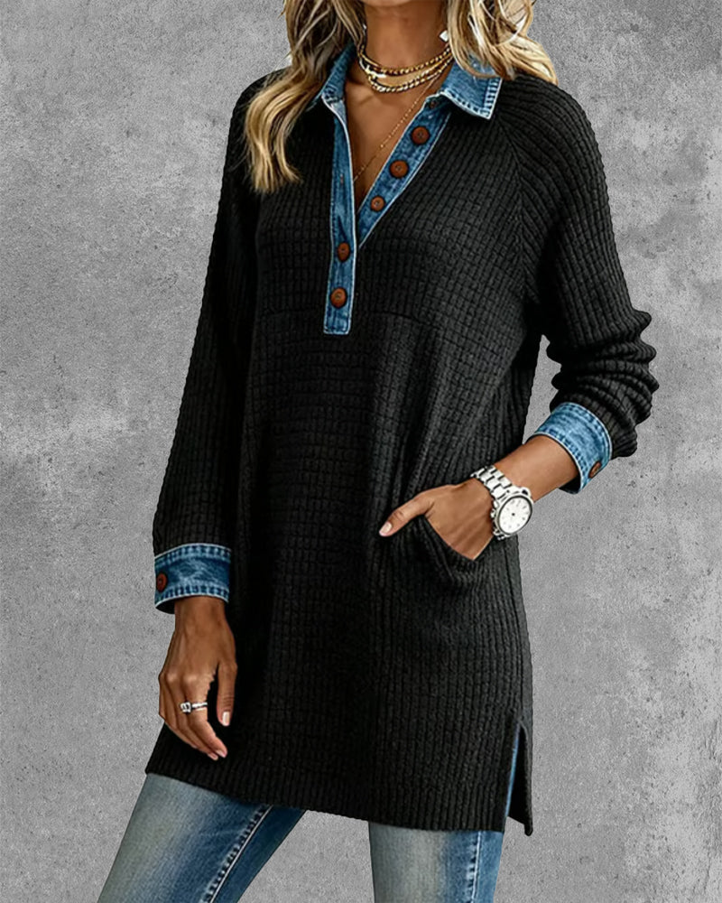 Maren - Top with Collar and Contrast Color Insert