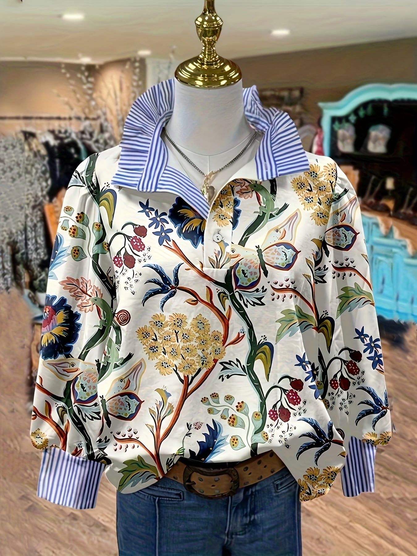 LUNARIA™ – Elegant Vintage Floral Collar Blouse