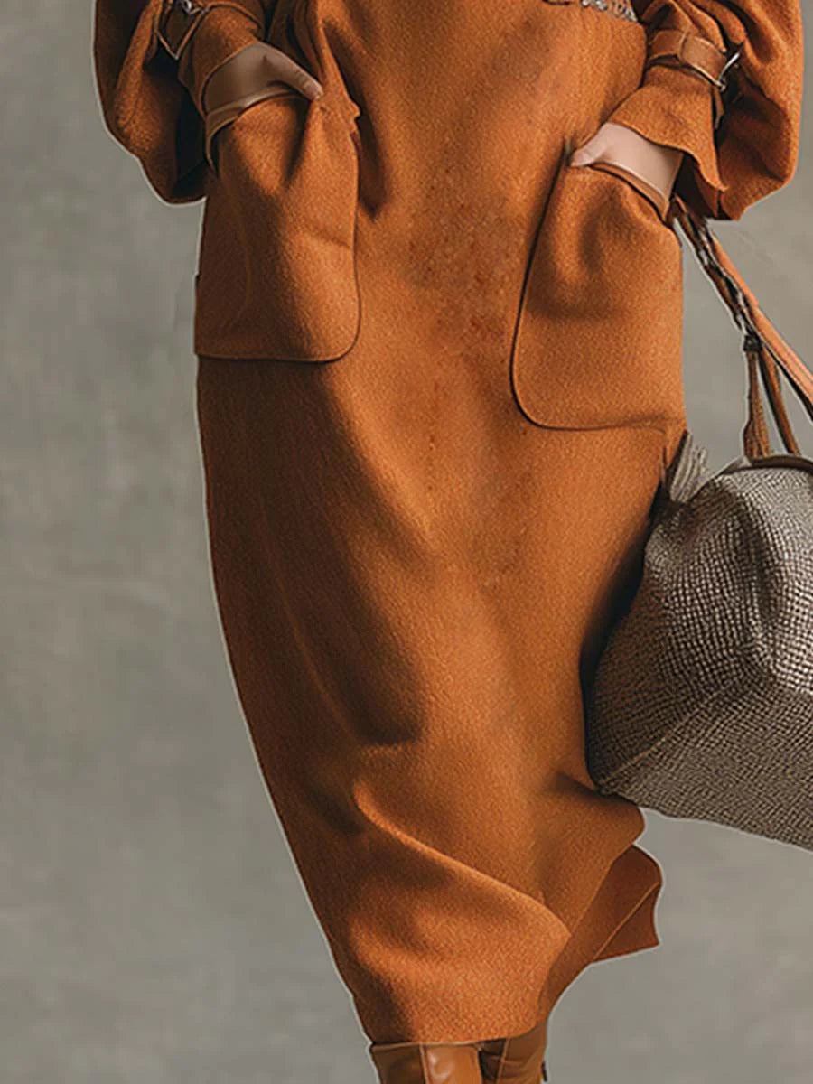 Orange Crew Neck Top and Pocket Maxi Skirt Suede Set