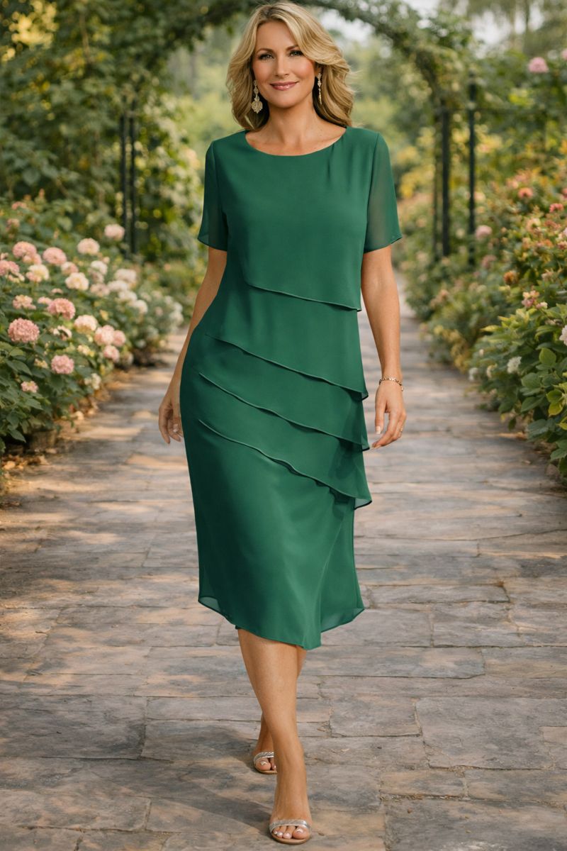 Elena | Layered Chiffon Midi Dress