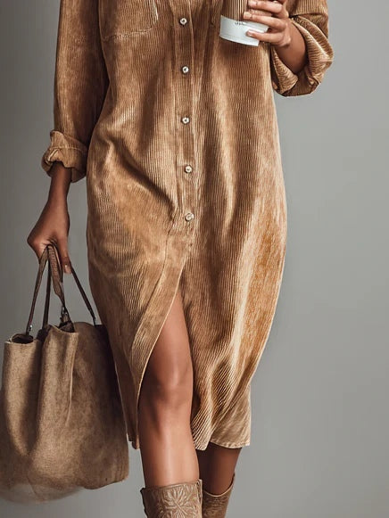 Avery | Corduroy Midi Dress with Chest Pockets