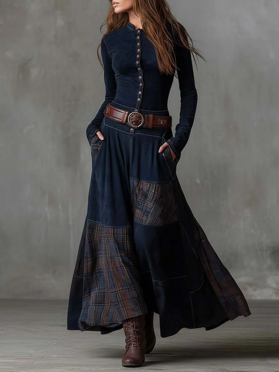 Annalise | Buttoned Plaid Maxi Dress
