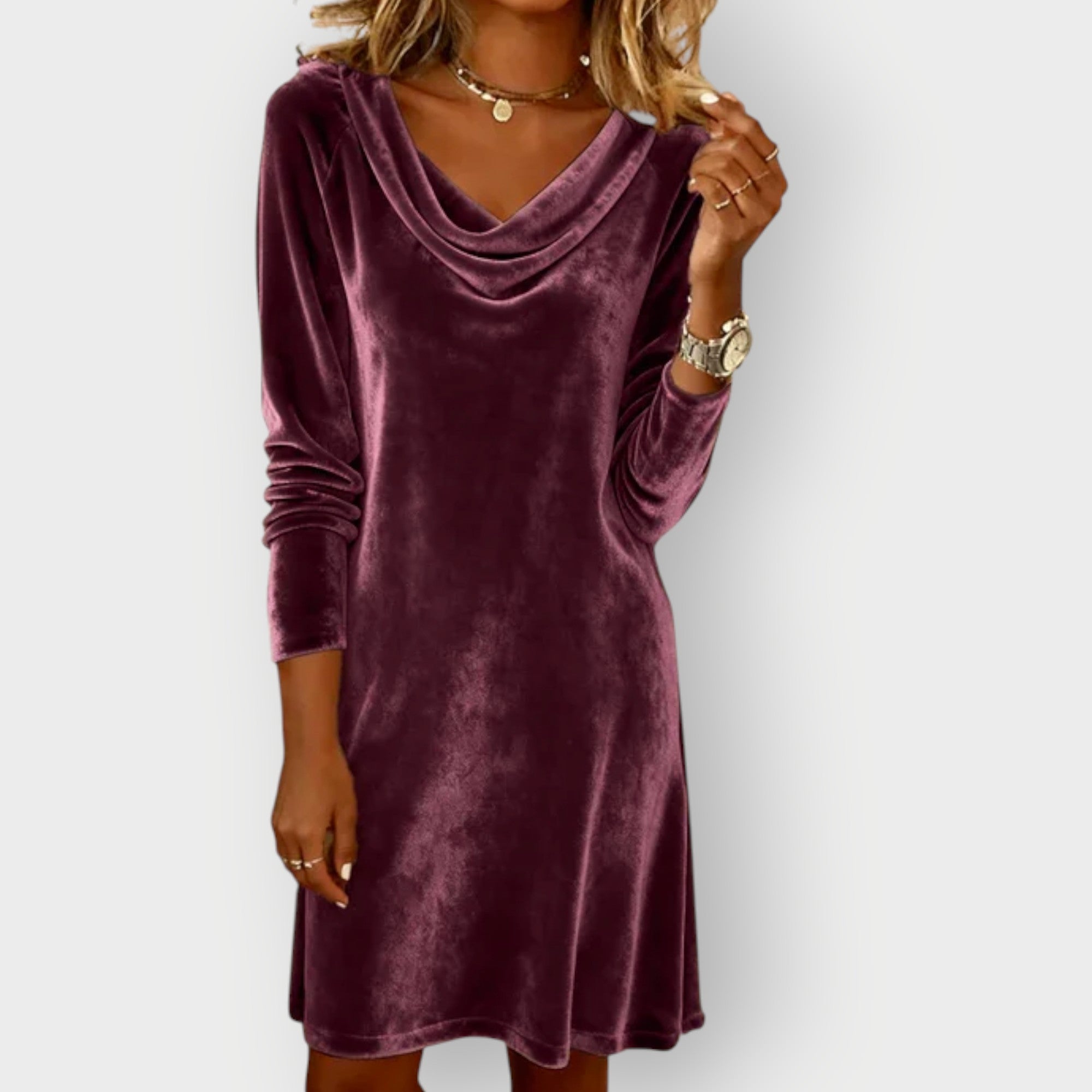 Maren - Elegant Drape Neck Velvet Dress