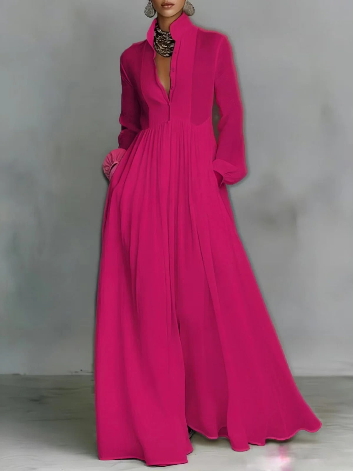 Celine | Flowing Button-Front Maxi Dress