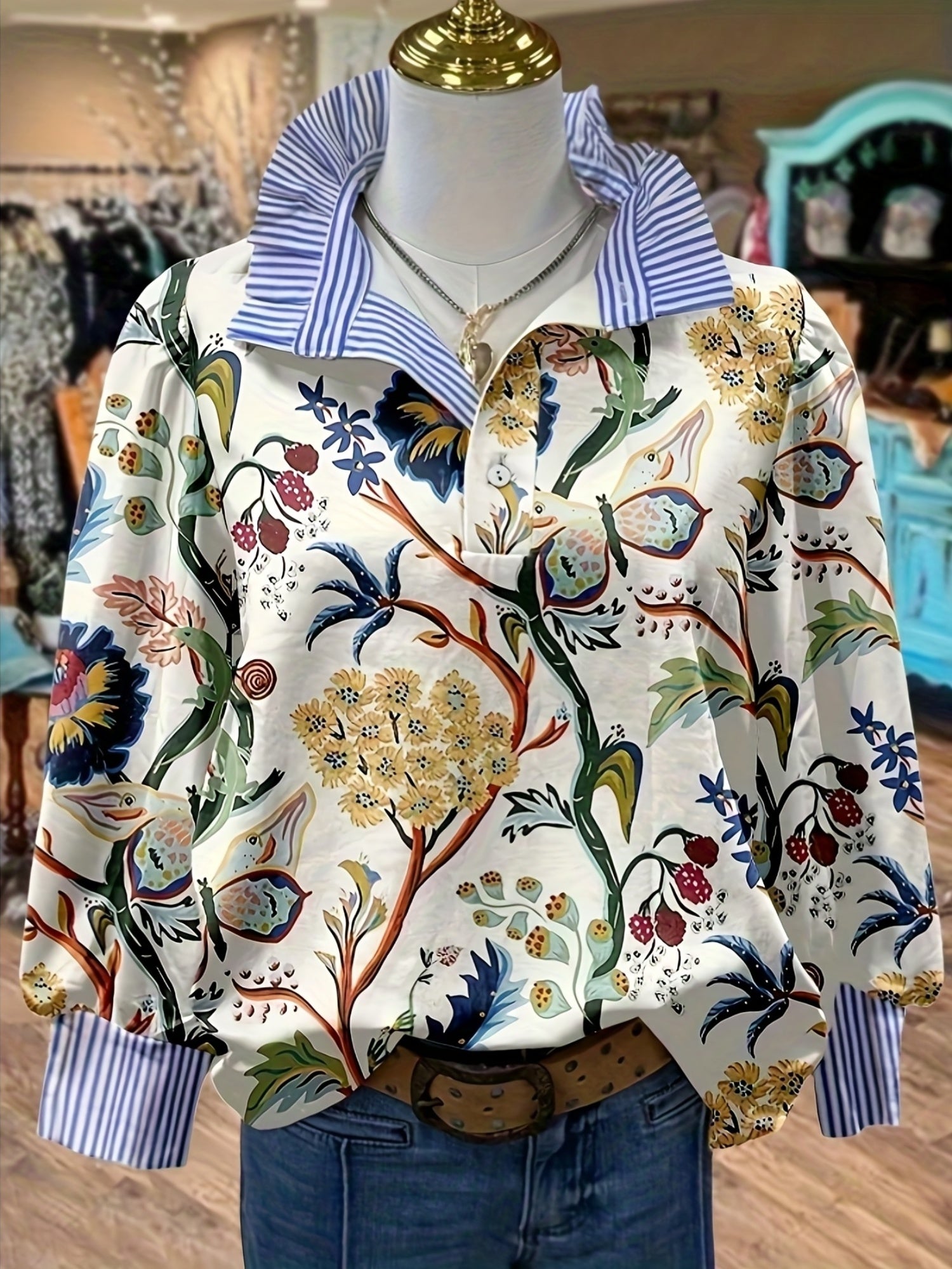 LUNARIA™ – Elegant Vintage Floral Collar Blouse