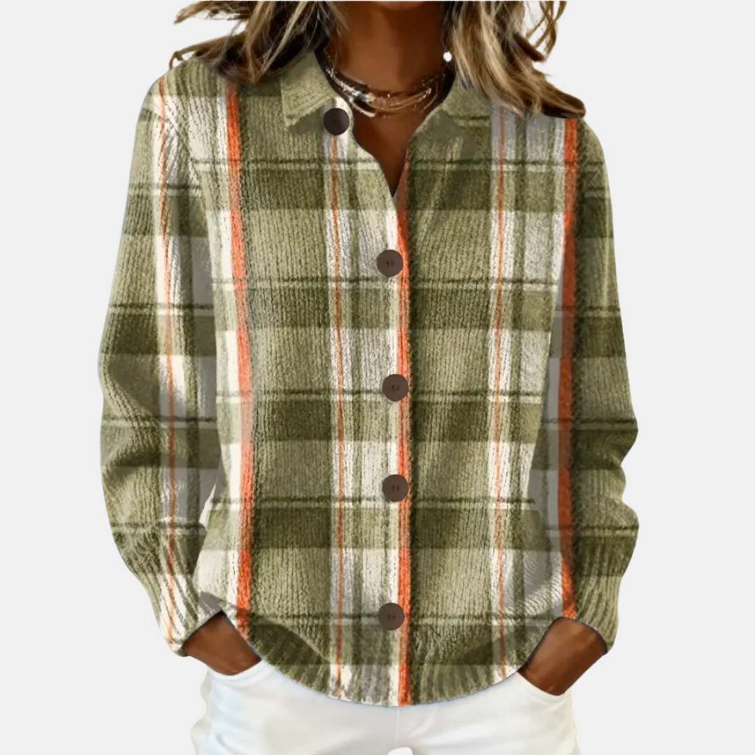 Hazel | Olive Plaid Button Cardigan