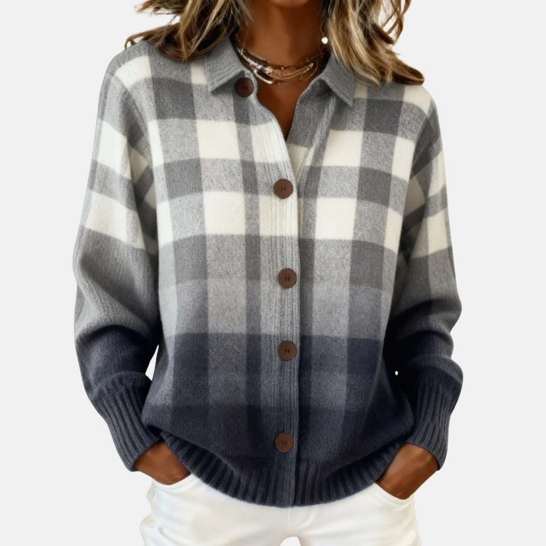 Agnes | Gray Ombre Plaid Button Cardigan