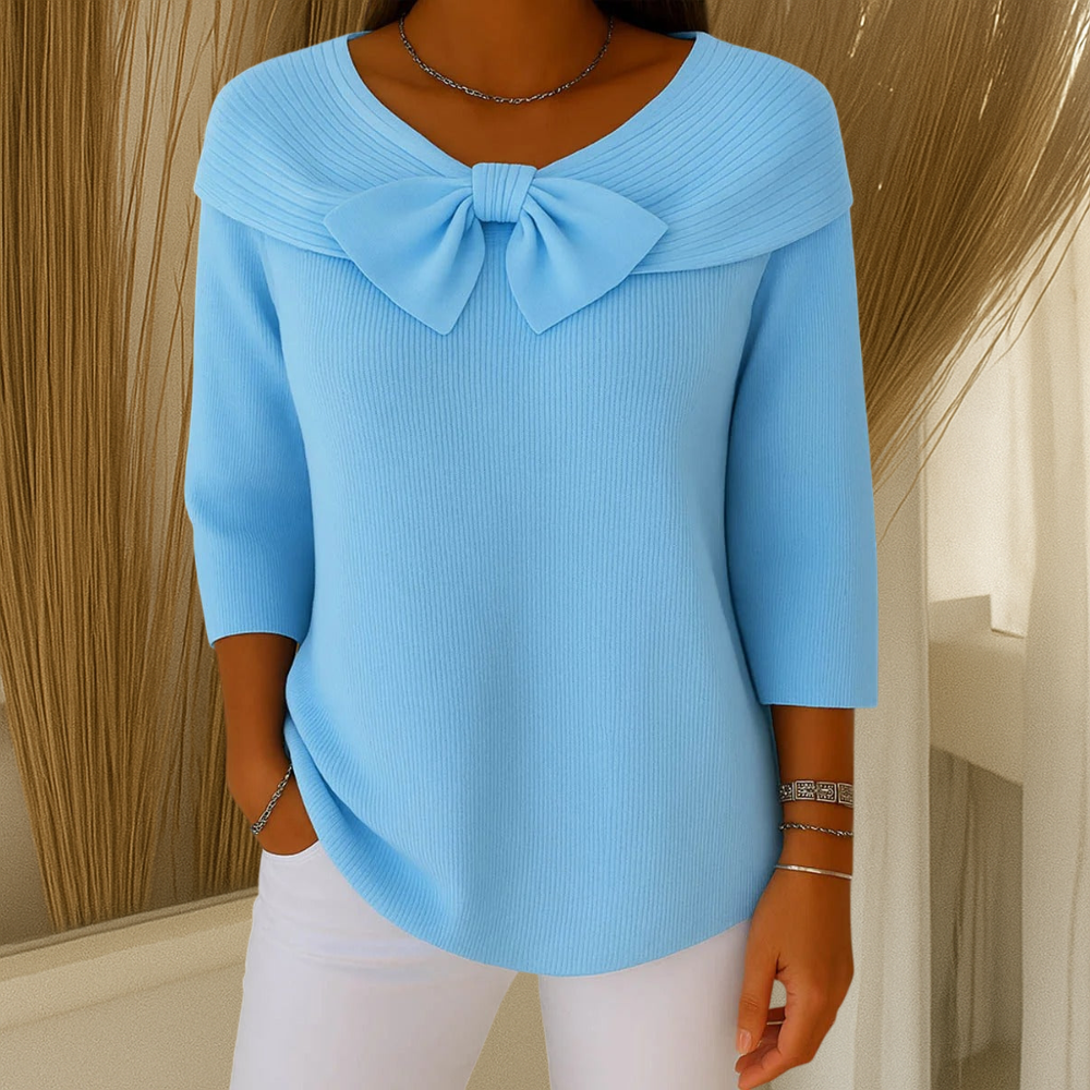 Serenna – Women's Sweater with Bow and Round Neckline