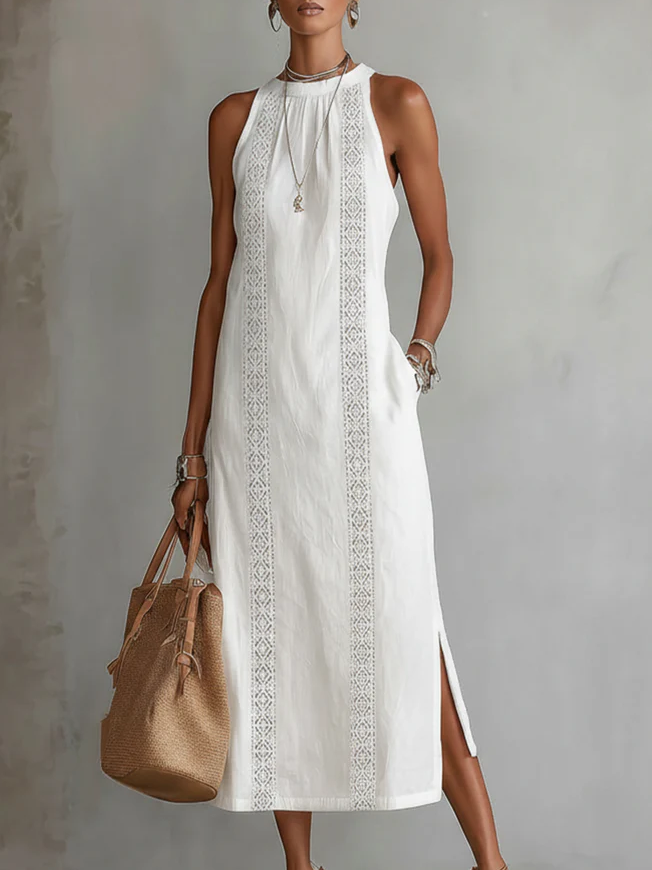 Aurora | Sleeveless Lace Detail Midi Dress